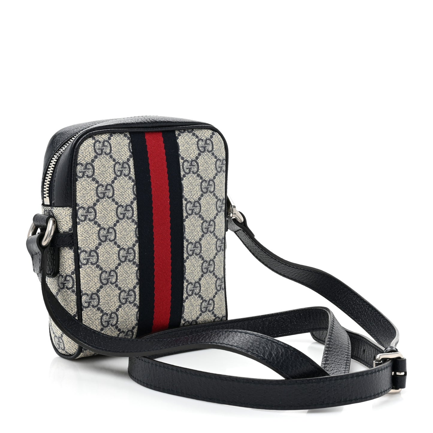 GG Supreme Monogram Textured Calfskin Web Mini Ophidia Messenger Beige Blue