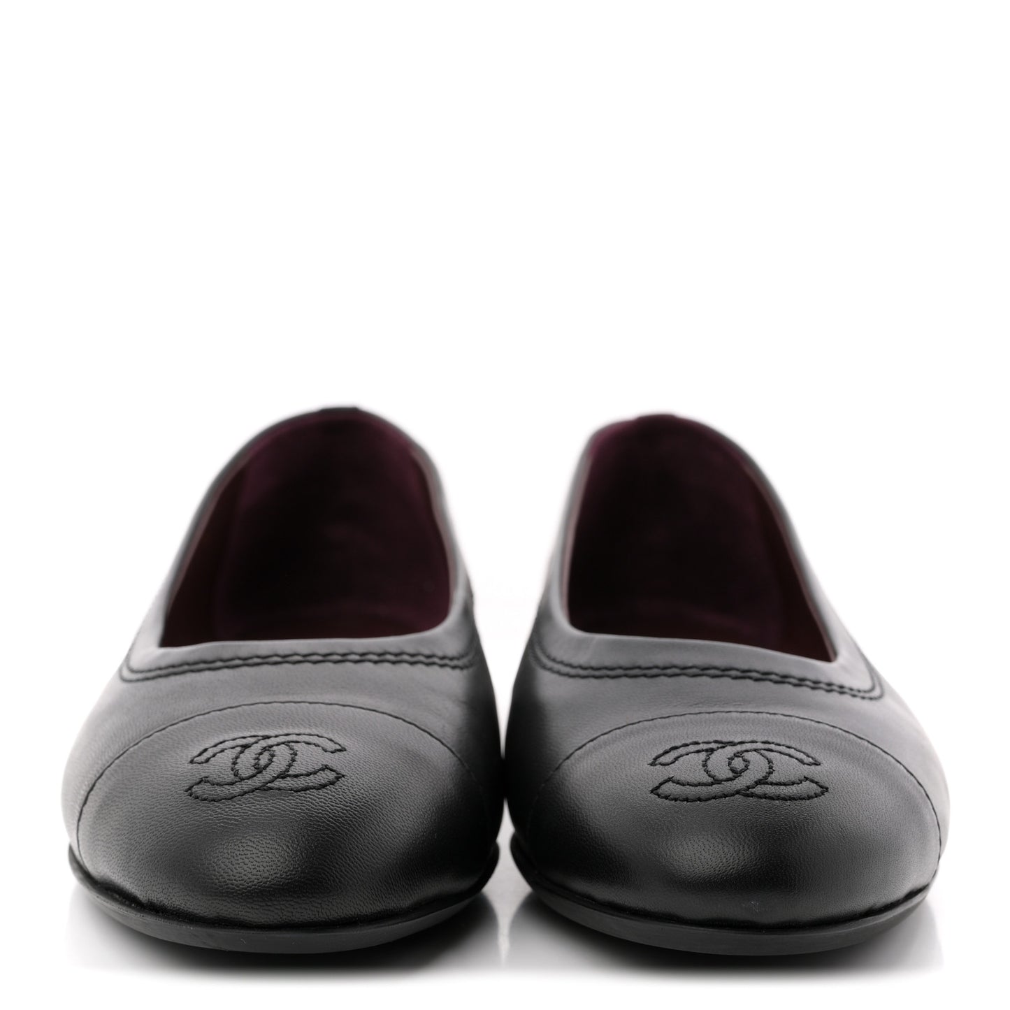 Lambskin Cap Toe CC Uniform Ballerina Flats 37.5 Black