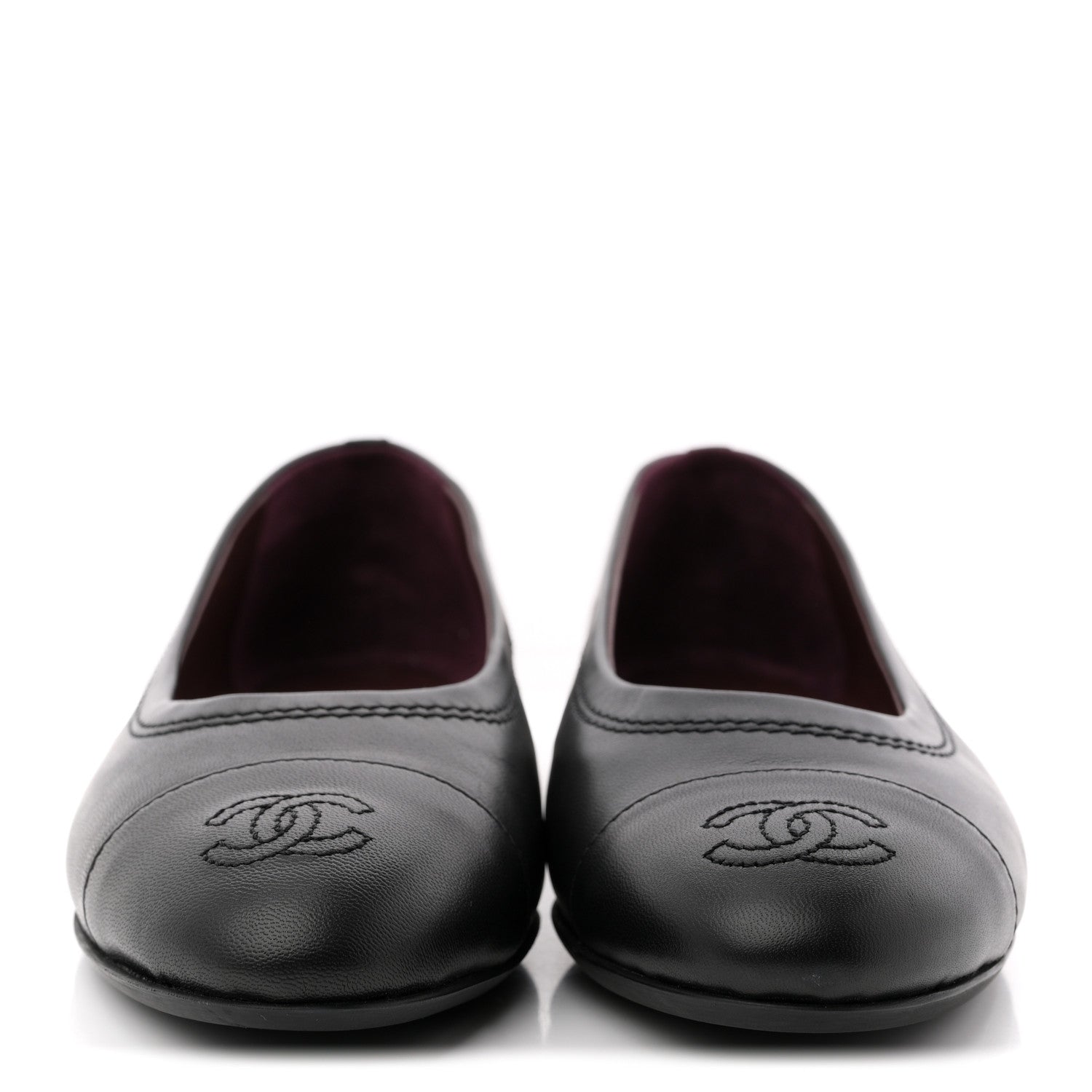 Chanel Lambskin Cap Toe CC Uniform Ballerina Flats 37.5 Black 3 of 9