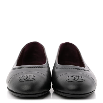 Chanel Lambskin Cap Toe CC Uniform Ballerina Flats 37.5 Black 3 of 9