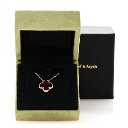 Van Cleef & Arpels 18K Yellow Gold Carnelian Vintage Alhambra Pendant Necklace 8 of 8