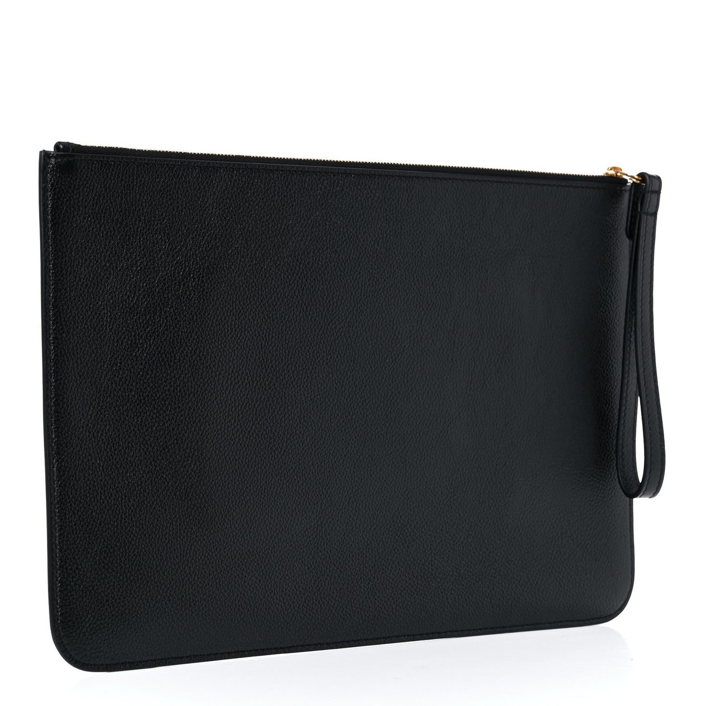 Calfskin Logo Medium Cash Pouch With Handle Black White