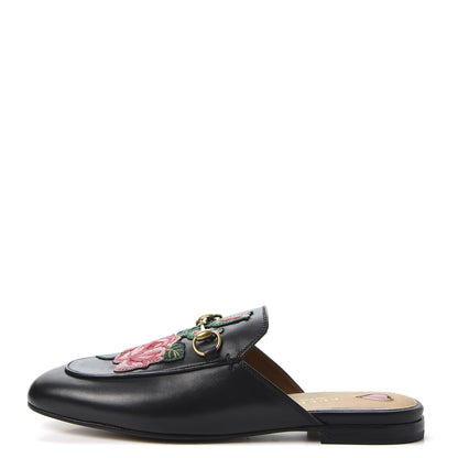 Gucci Calfskin Flower Embroidered Womens Princetown Slippers 38 Black 1 of 11
