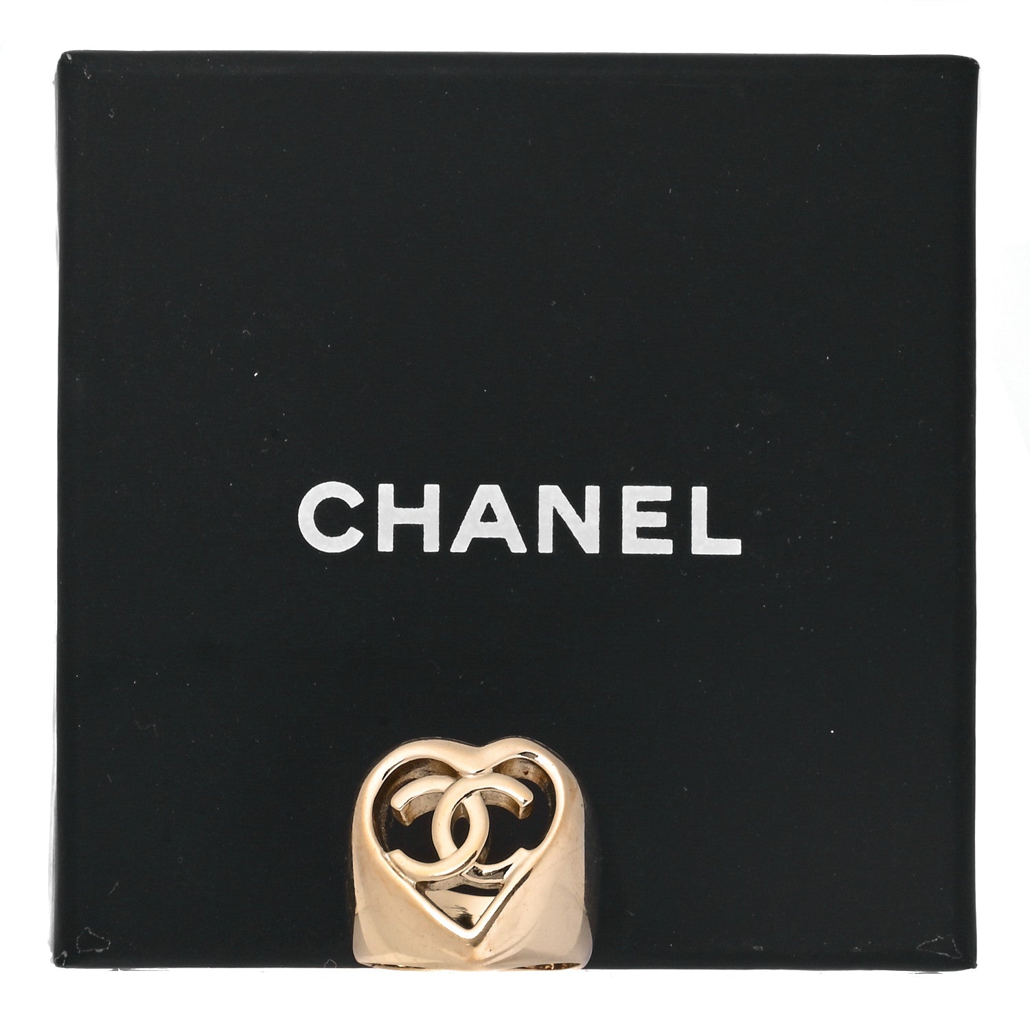 Chanel Metal CC Heart Ring 52 Gold 5 of 5