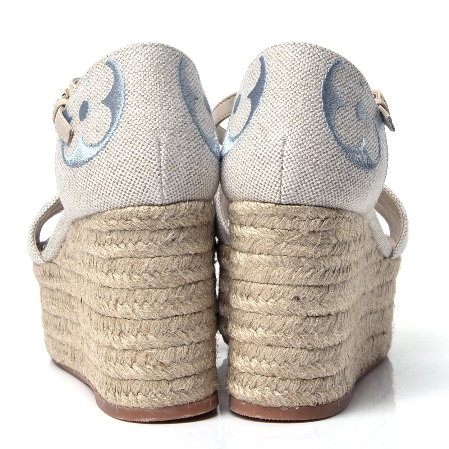 Canvas Monogram Starboard Espadrille Wedge Sandals 37 Blue