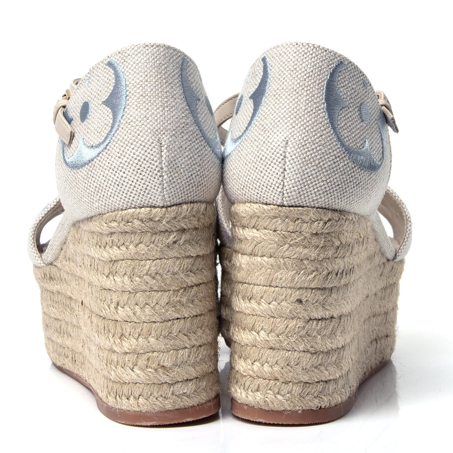 Louis Vuitton Canvas Monogram Starboard Espadrille Wedge Sandals 37 Blue 4 of 6