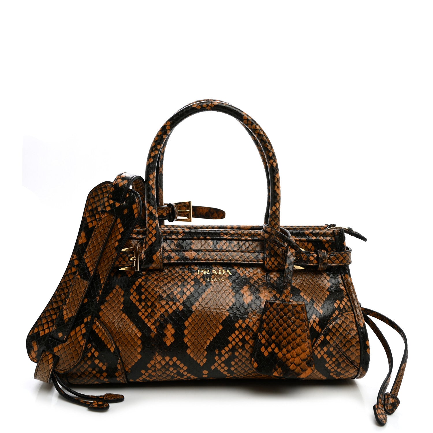 Prada Glossy Calfskin Mini Bonnie Shoulder Bag Brown Multicolor 1 of 10