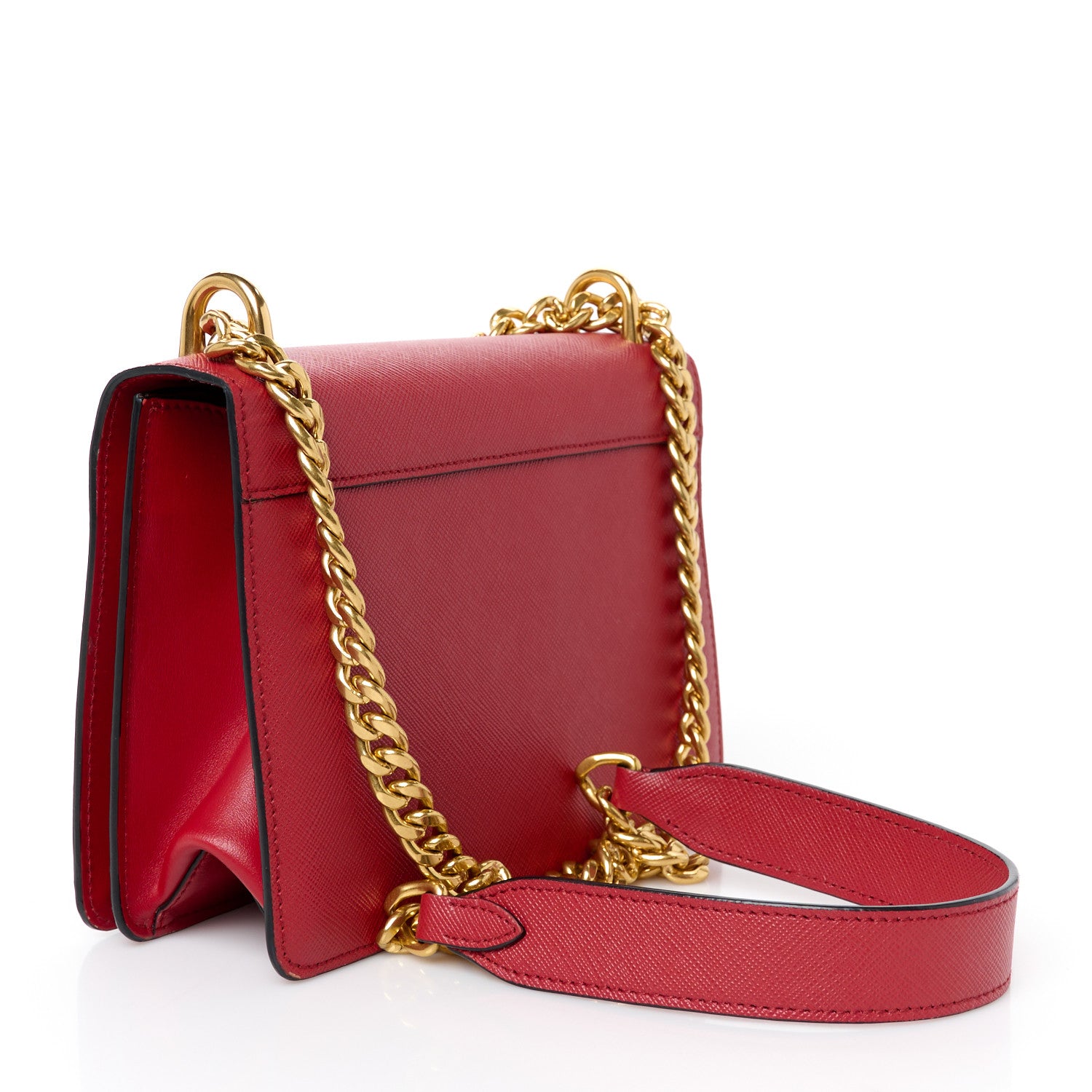 Prada Saffiano Chain Shoulder Bag Fuoco 3 of 11