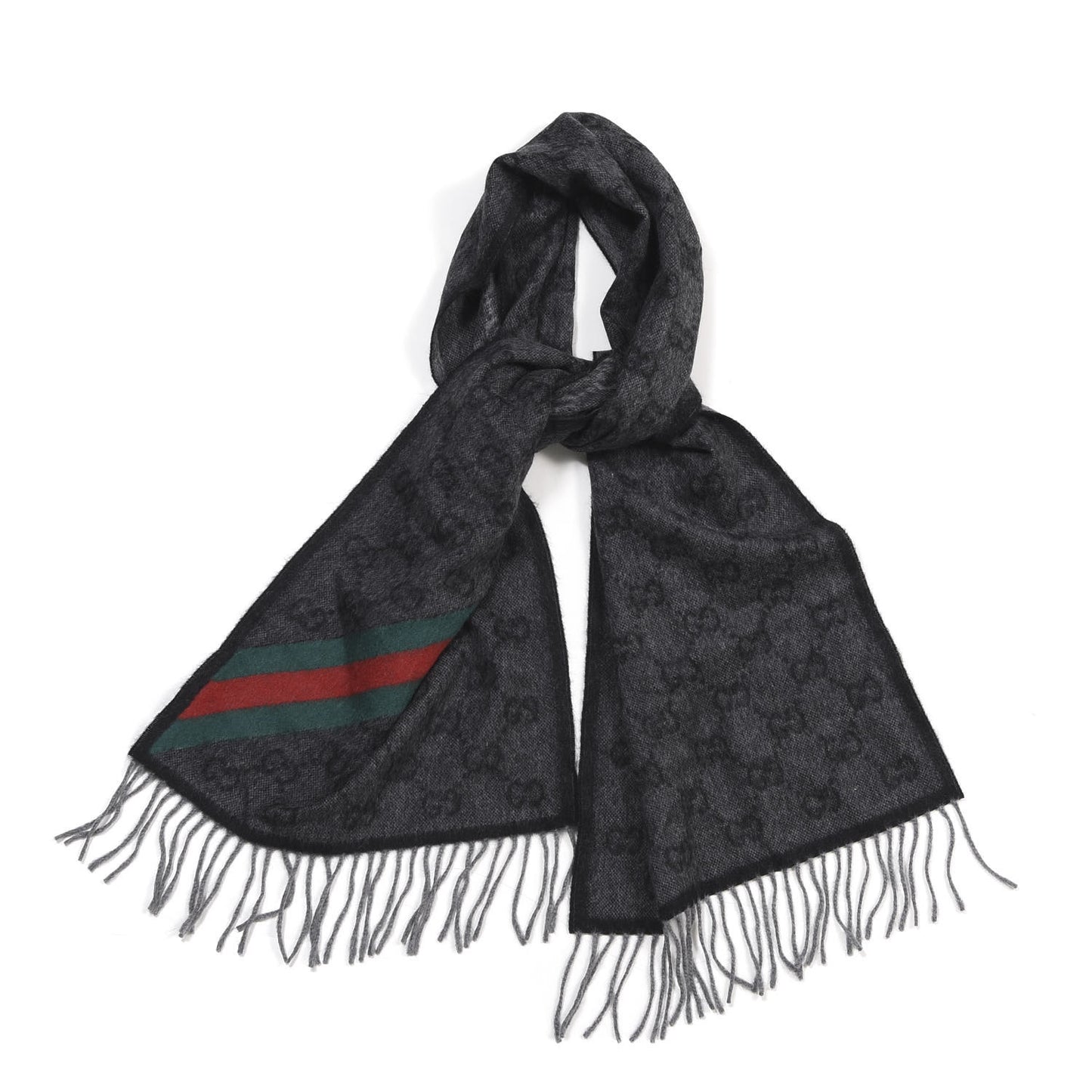Wool Angora Monogram Web New Nikky Scarf Lead Dark Green