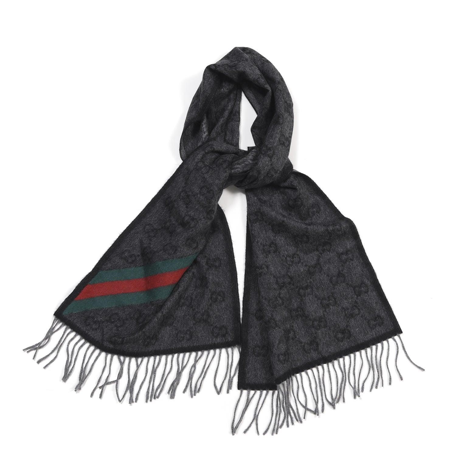 Gucci Wool Angora Monogram Web New Nikky Scarf Lead Dark Green 1 of 4