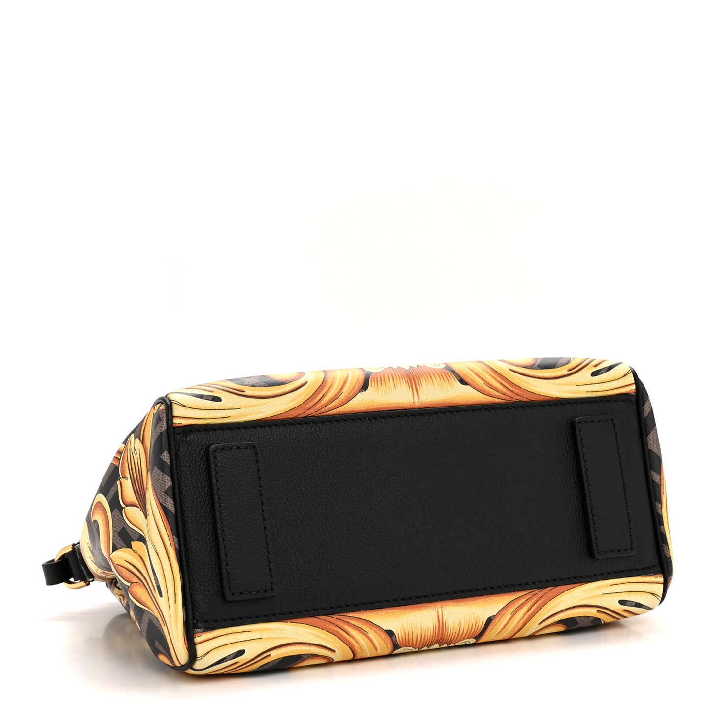 X FENDI Grained Calfskin Fendace La Medusa Medium Top Handle Bag Black Multicolor