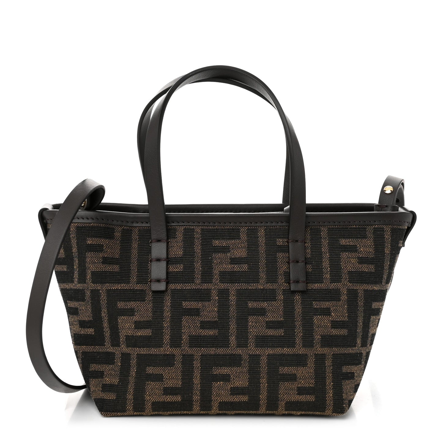 Fabric Jacquard Vitello Grace FF 1974 Mini Roll Tote Tobacco Moro Ebano