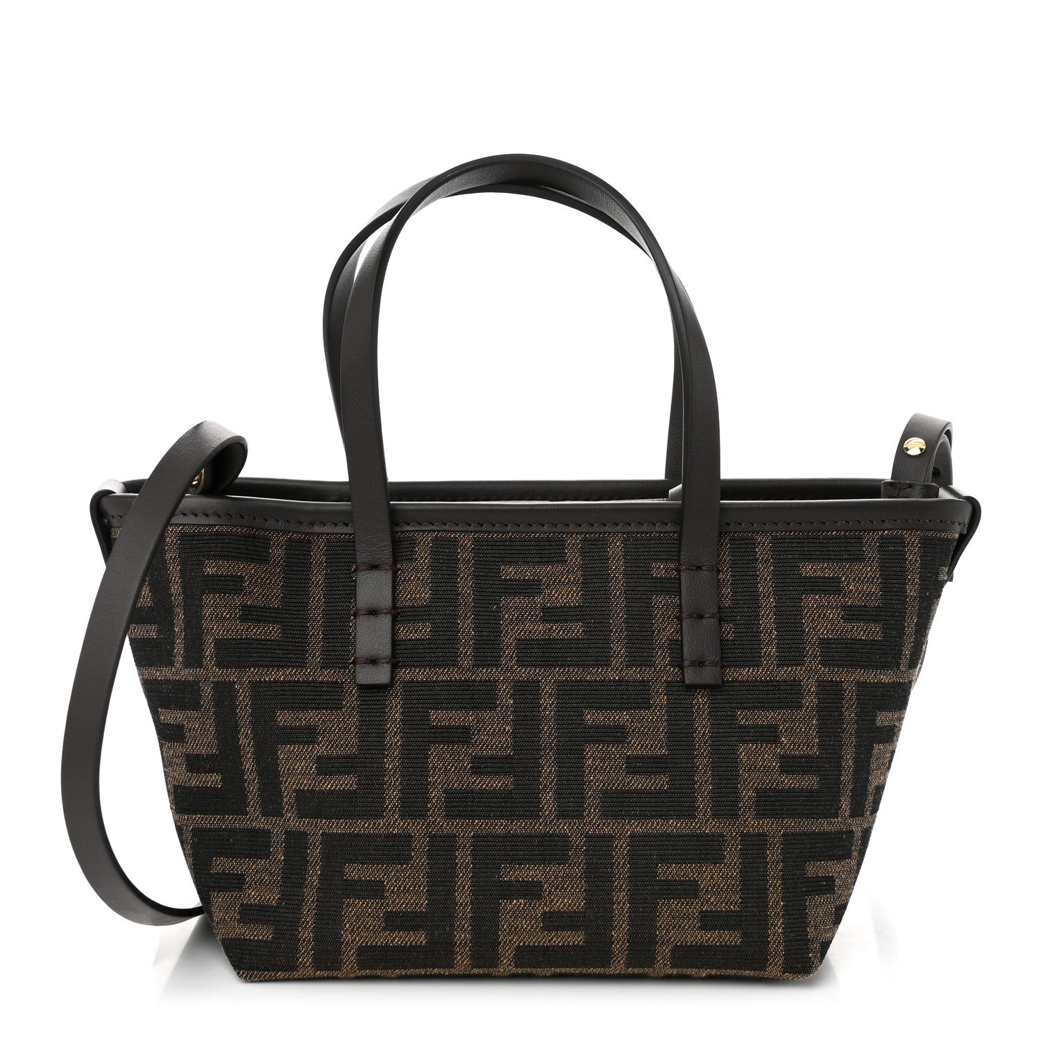 Fendi Fabric Jacquard Vitello Grace FF 1974 Mini Roll Tote Tobacco Moro Ebano 1 of 9