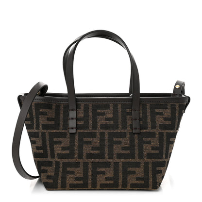 Fendi Fabric Jacquard Vitello Grace FF 1974 Mini Roll Tote Tobacco Moro Ebano 1 of 9