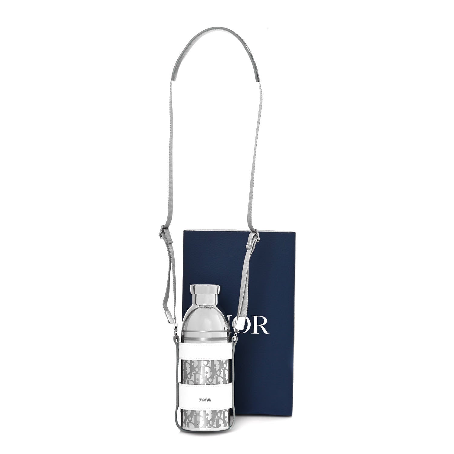 Christian Dior Oblique Stainless Steel Grained Calfskin Aqua Bottle With Shoulder Strap Off White 9 of 9