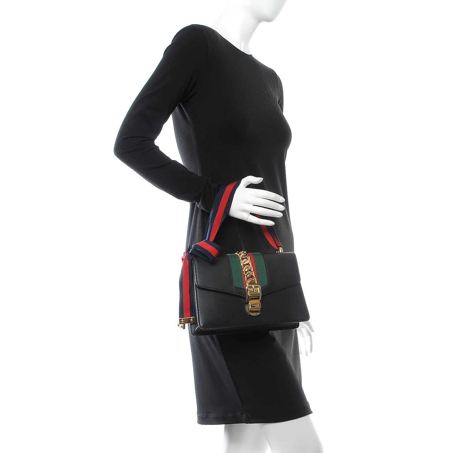 Gucci Calfskin Small Sylvie Shoulder Bag Black 2 of 11