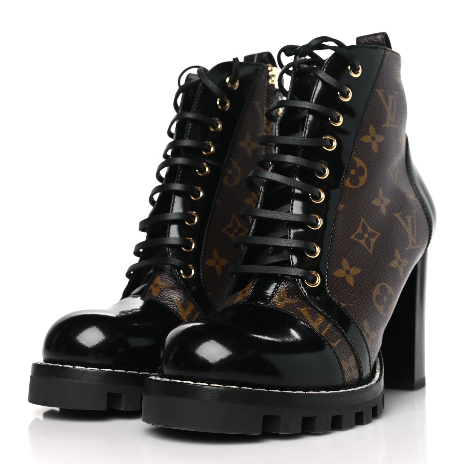 Louis Vuitton Patent Calfskin Monogram Star Trail Ankle Boots 41 Black 3 of 8