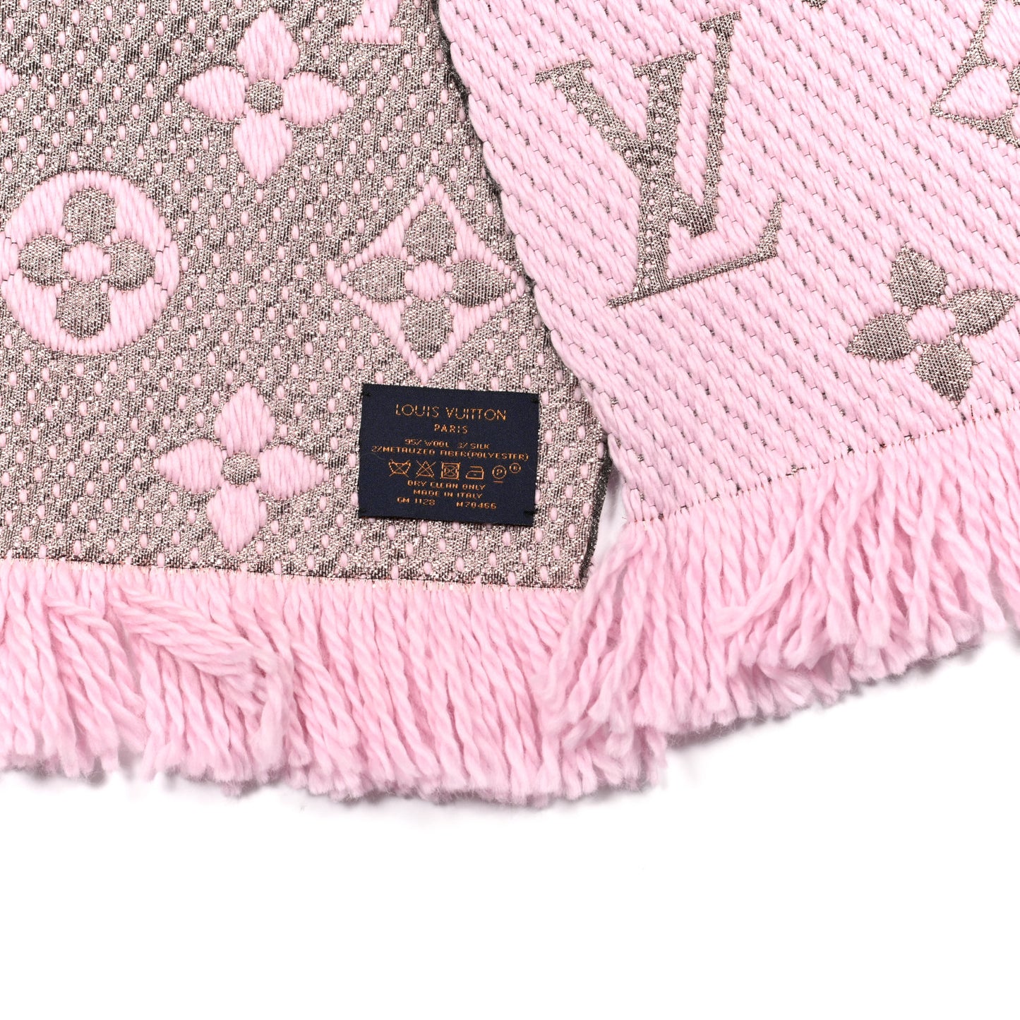 Wool Silk Logomania Shine Scarf Pink
