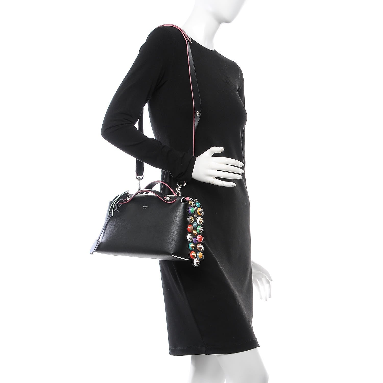 Fendi Vitello Dolce Croc Tail Studded Medium By The Way Boston Bag Black Multicolor 2 of 10