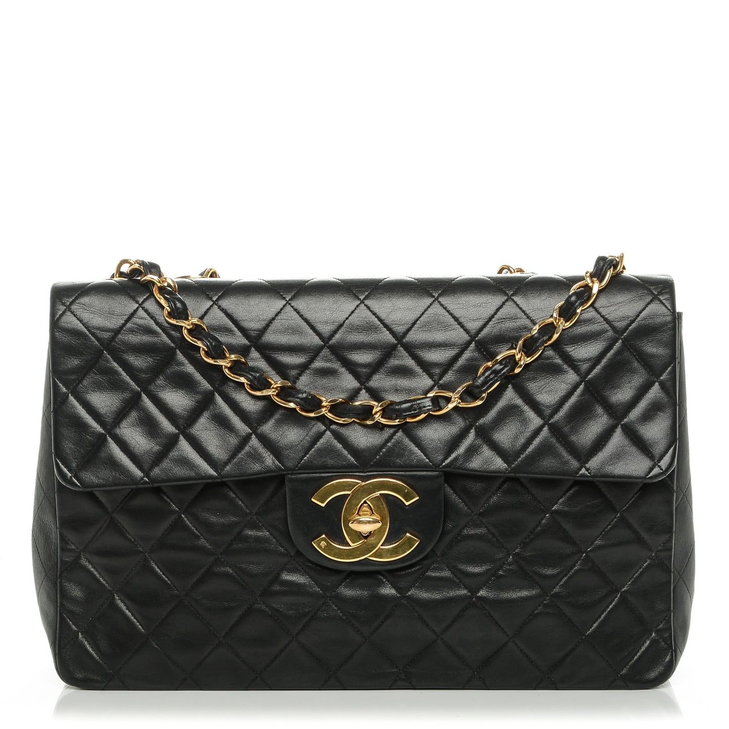 Lambskin Quilted XL Jumbo Single Flap Black