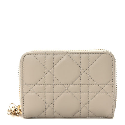 Christian Dior Lambskin Cannage Small Lady Dior Voyageur Coin Purse Beige 1 of 7
