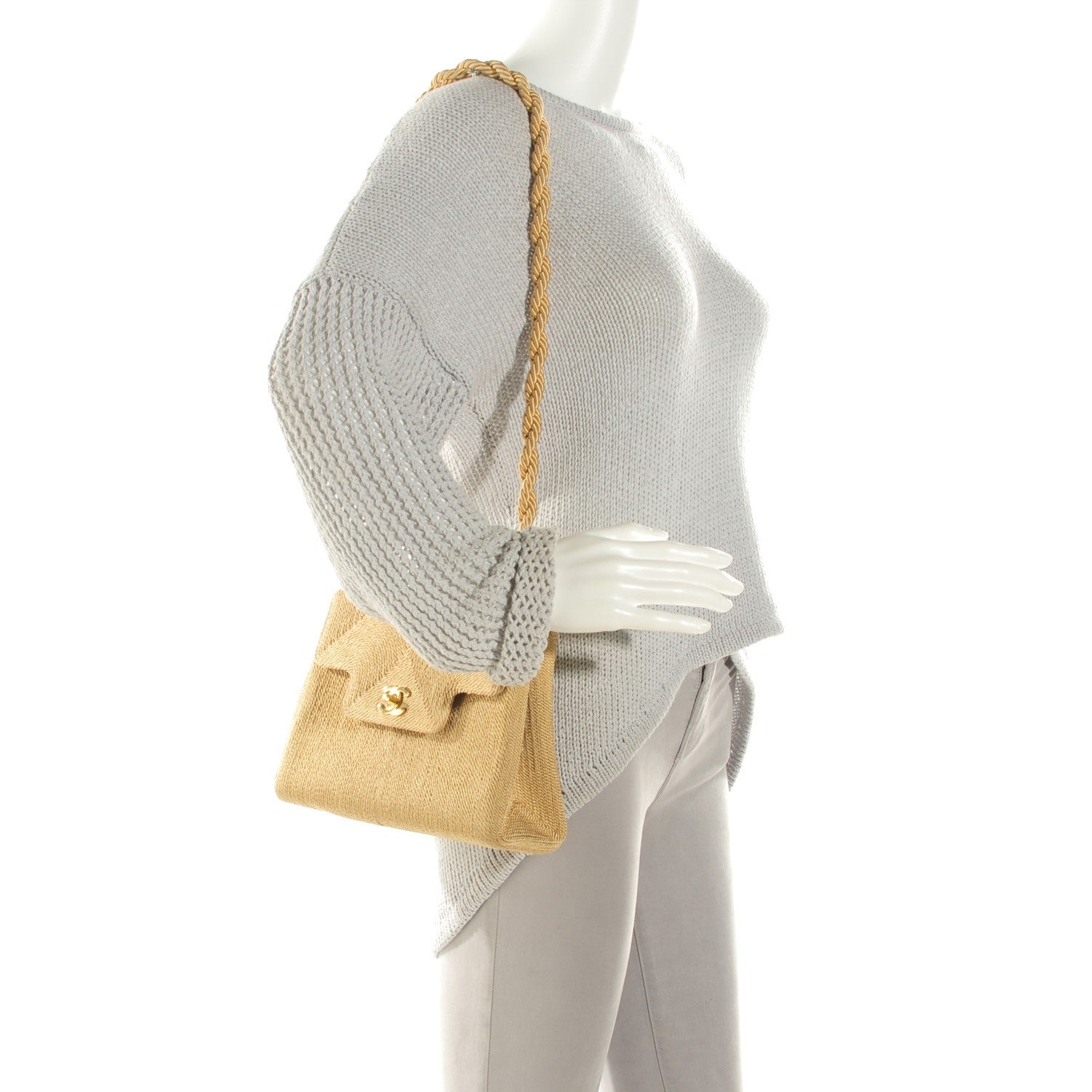 Chanel Silk Rope Shoulder Flap Bag Beige 4 of 11