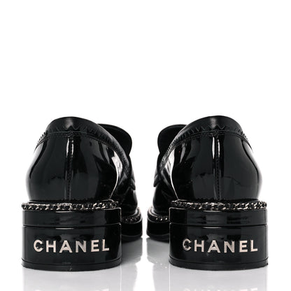 Chanel Patent Lambskin CC Chain Mocassin Loafers 37 Black 5 of 9