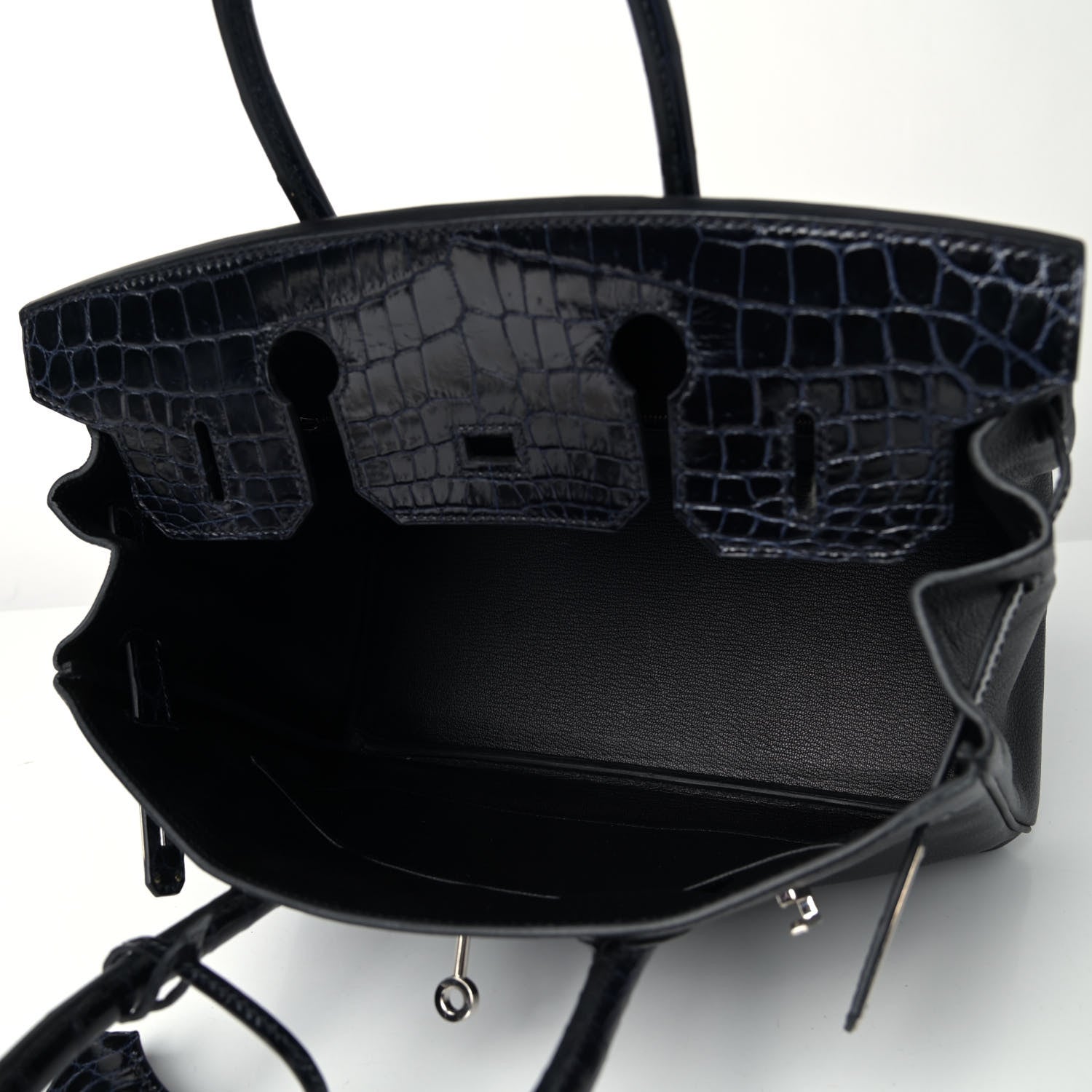 Hermes Taurillon Novillo Shiny Niloticus Crocodile Birkin Touch 30 Black Bleu Marine 4 of 9