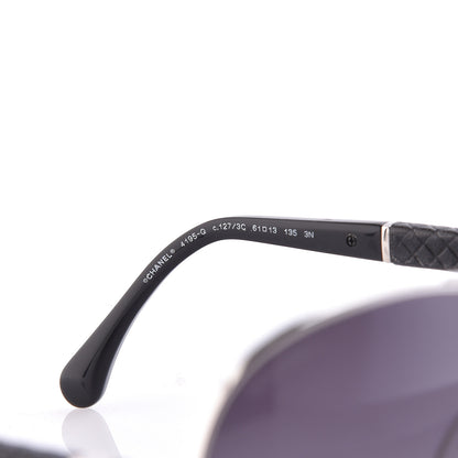 Chanel Lambskin Quilted CC Aviator Sunglasses 4195-Q Black 5 of 7