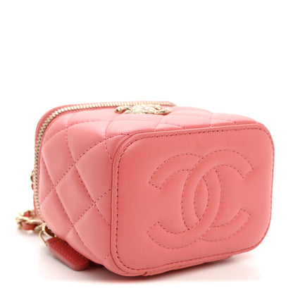 Chanel Lambskin Quilted Crystal Top Handle Mini Vanity Case With Chain Coral 4 of 10