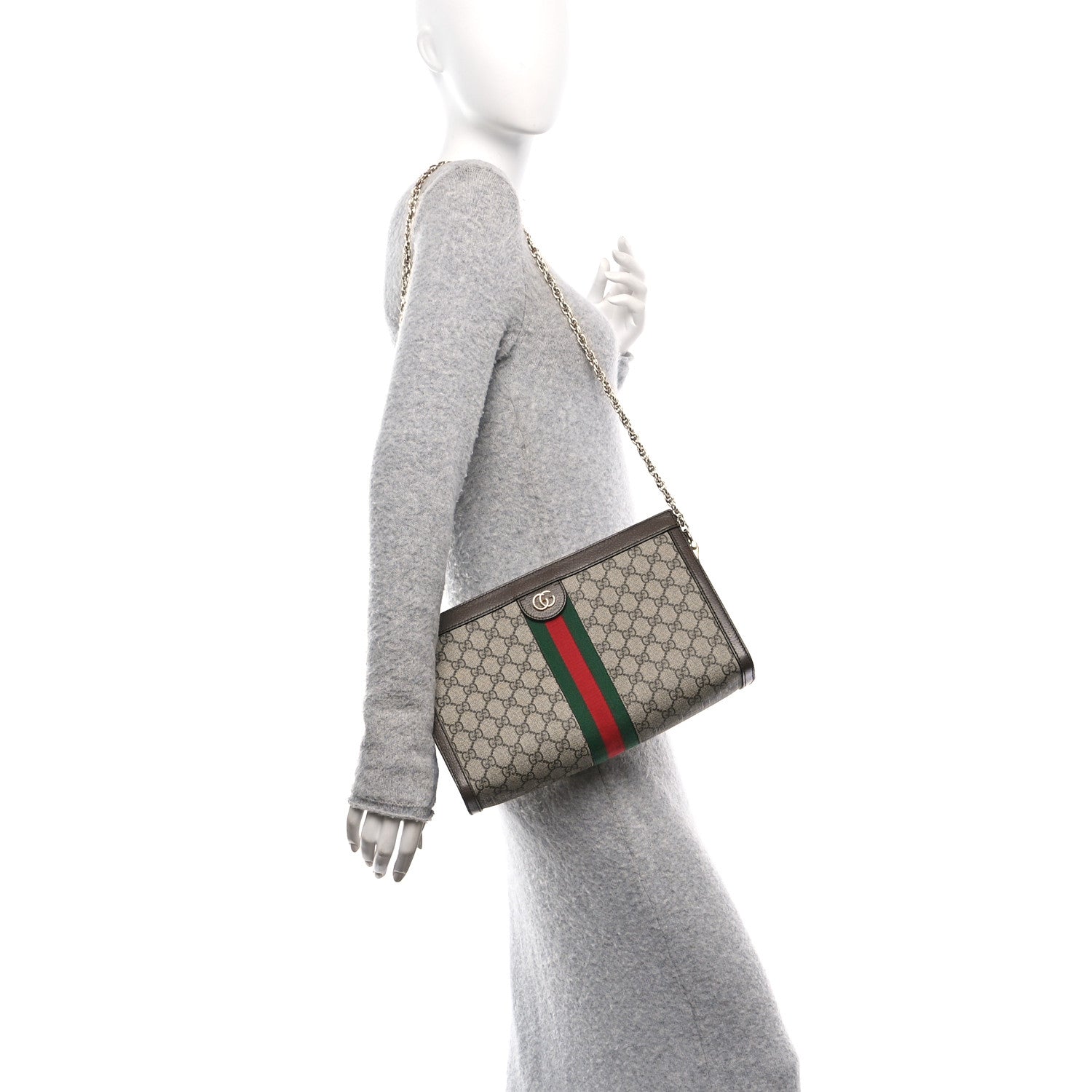 Gucci GG Supreme Monogram Web Medium Ophidia Chain Shoulder Bag Brown 2 of 11