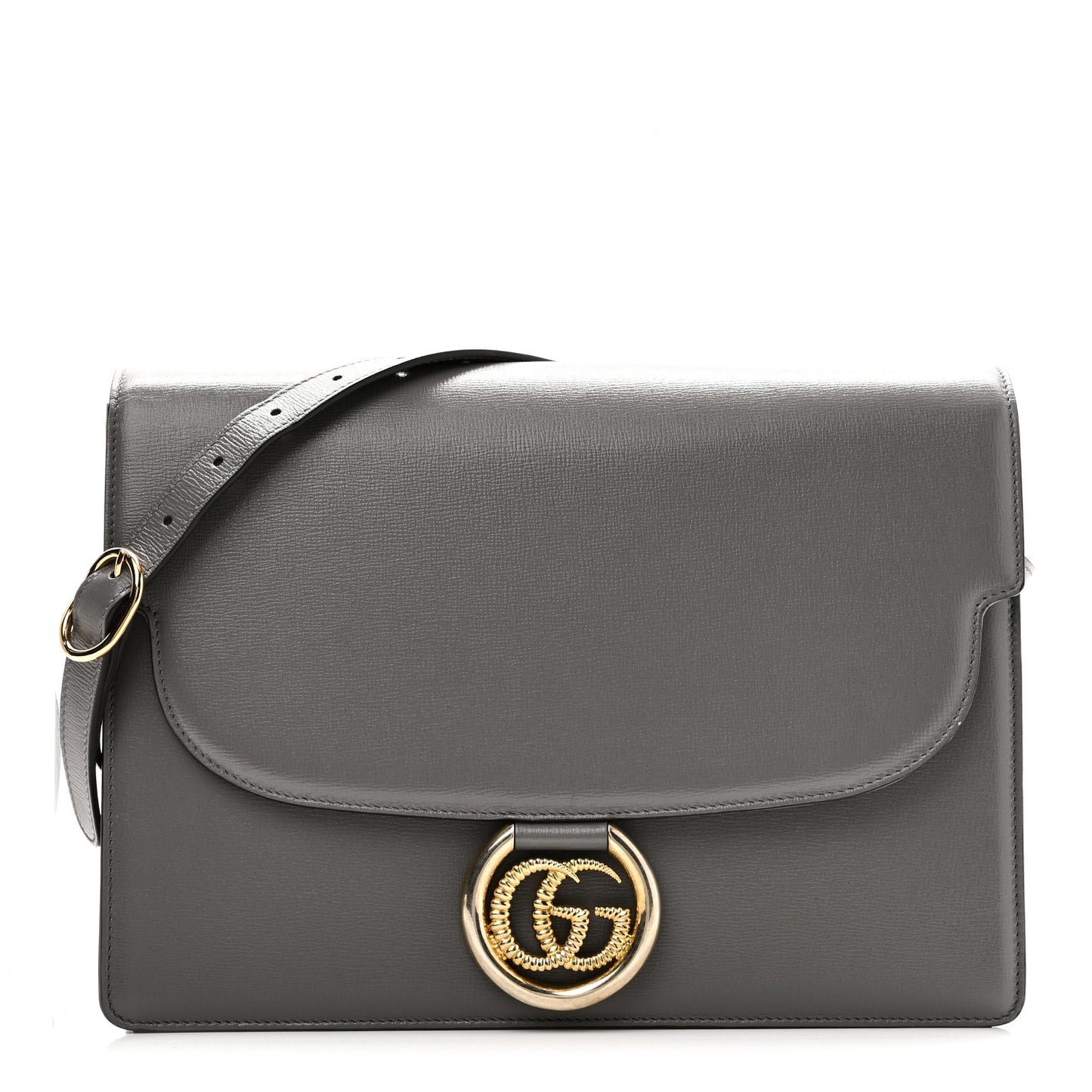 Textured Calfskin Medium Torchon GG Ring Shoulder Bag Grey