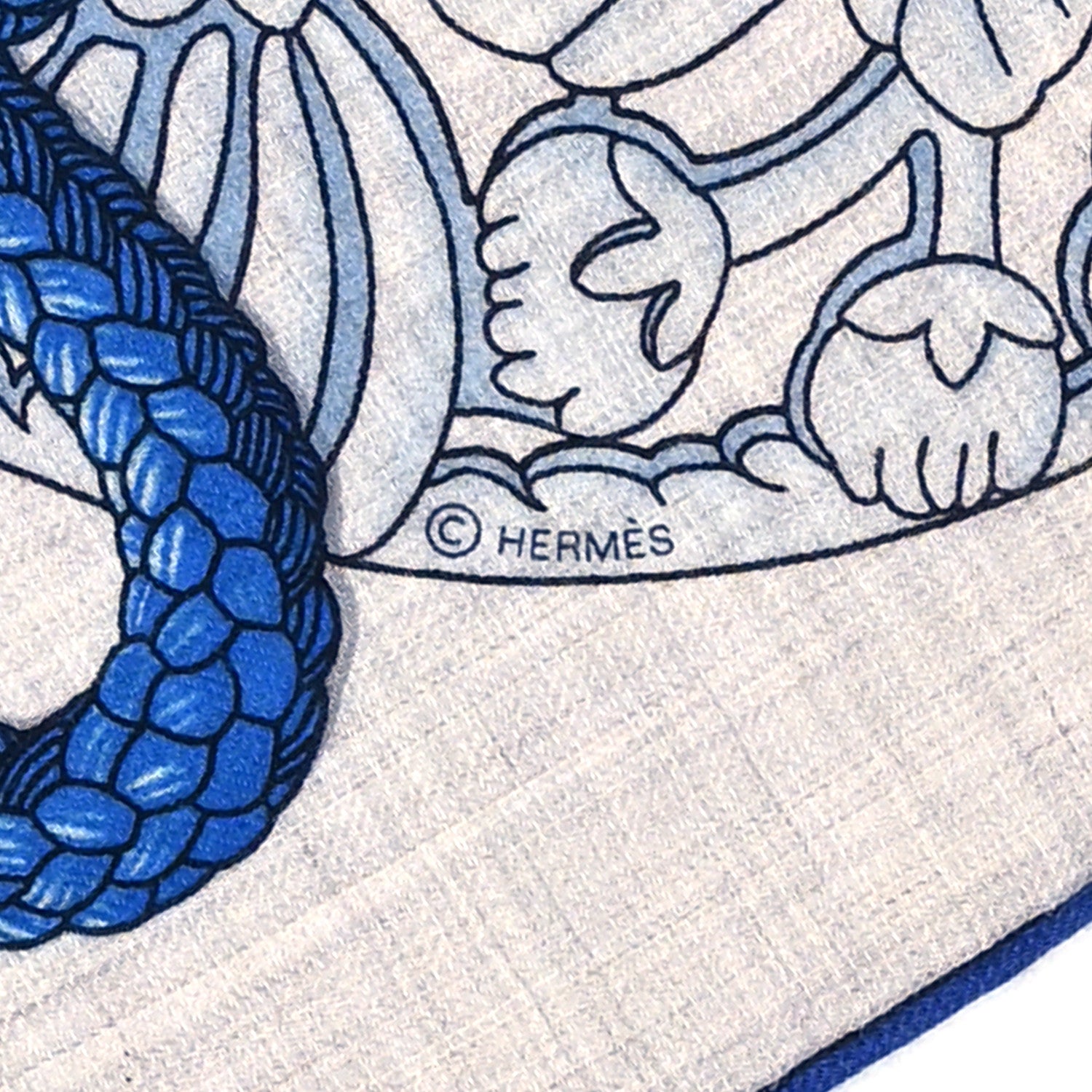 Hermes Cashmere Silk Parures De Samourais Shawl 140 Gris Chine Bleu Gris 5 of 5