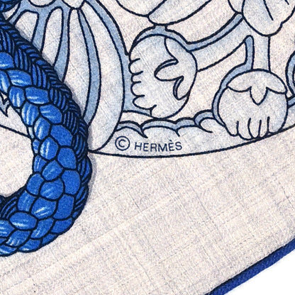 Hermes Cashmere Silk Parures De Samourais Shawl 140 Gris Chine Bleu Gris 5 of 5