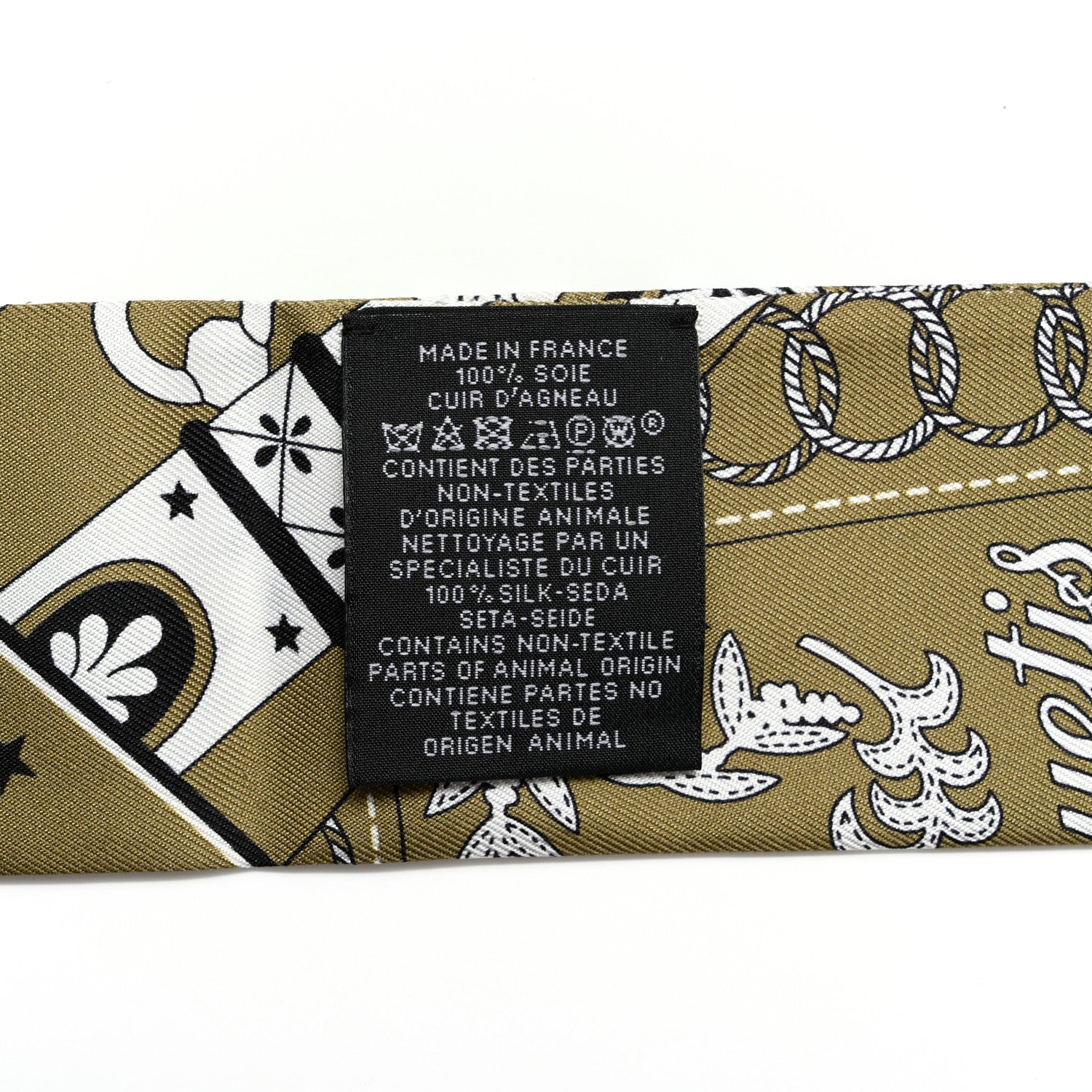 Hermes Bandana Fringes Twilly  Kaki White Black 3 of 4