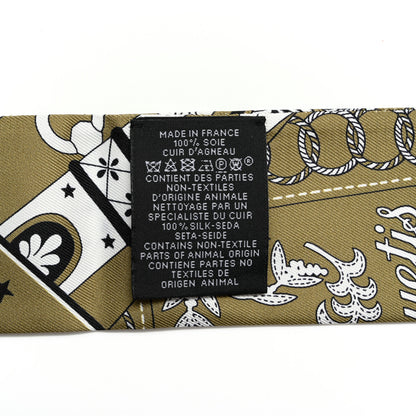 Hermes Bandana Fringes Twilly  Kaki White Black 3 of 4