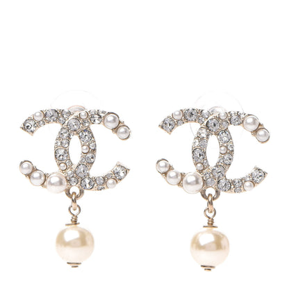 Chanel Crystal Pearl CC Drop Earrings Gold 1 of 5