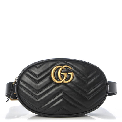Gucci Calfskin Matelasse GG Marmont Belt Bag 85 34 Black 1 of 7