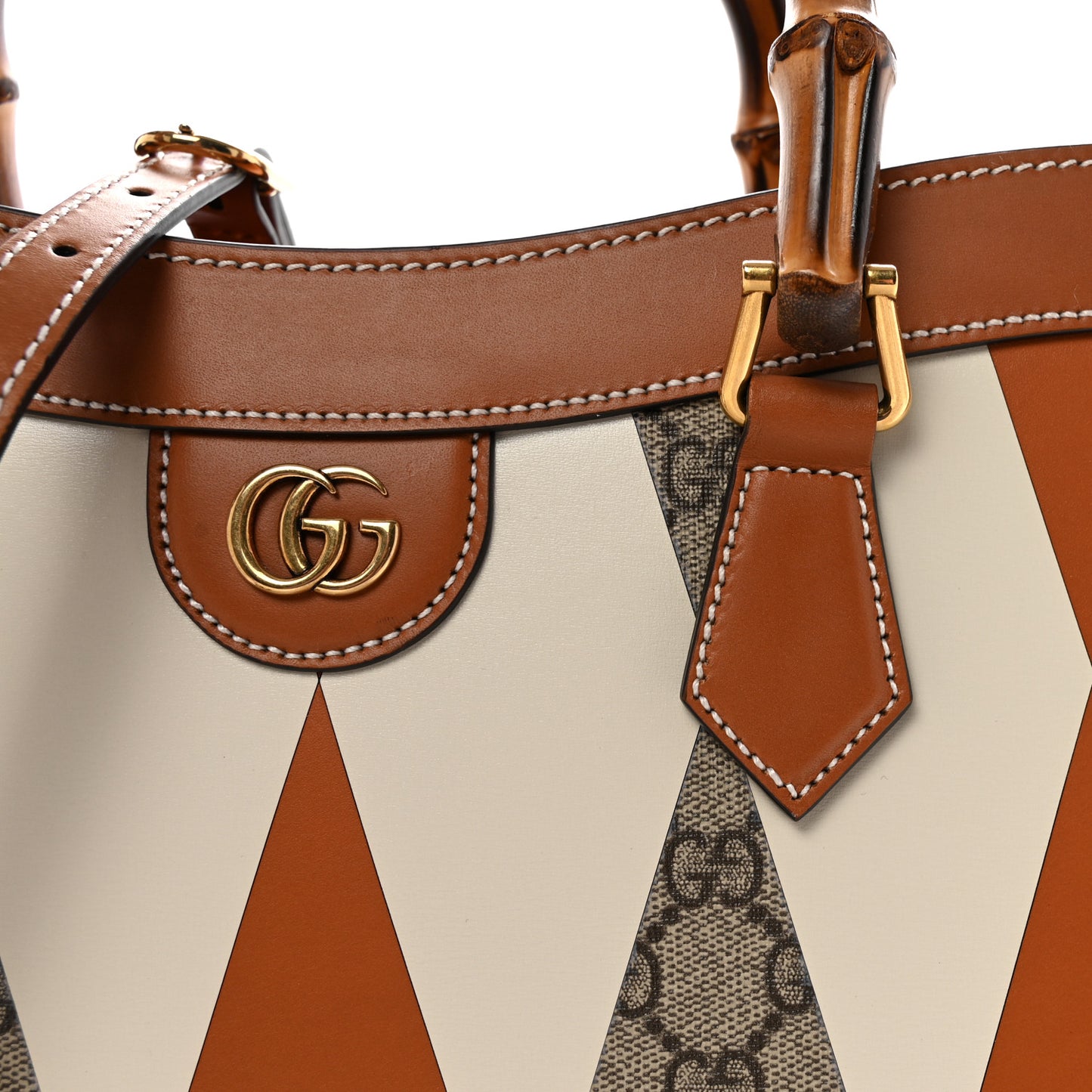 GG Supreme Monogram Boarded Dyana Calfskin Rhombus Print Studded Medium Diana Tote Bag Beige Ebony Mystic White Hazel Brown Black