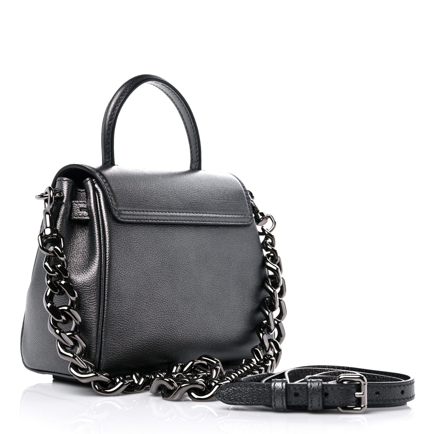 Versace Metallic Grained Calfskin Medusa Small Top Handle Handbag Gunmetal 2 of 8