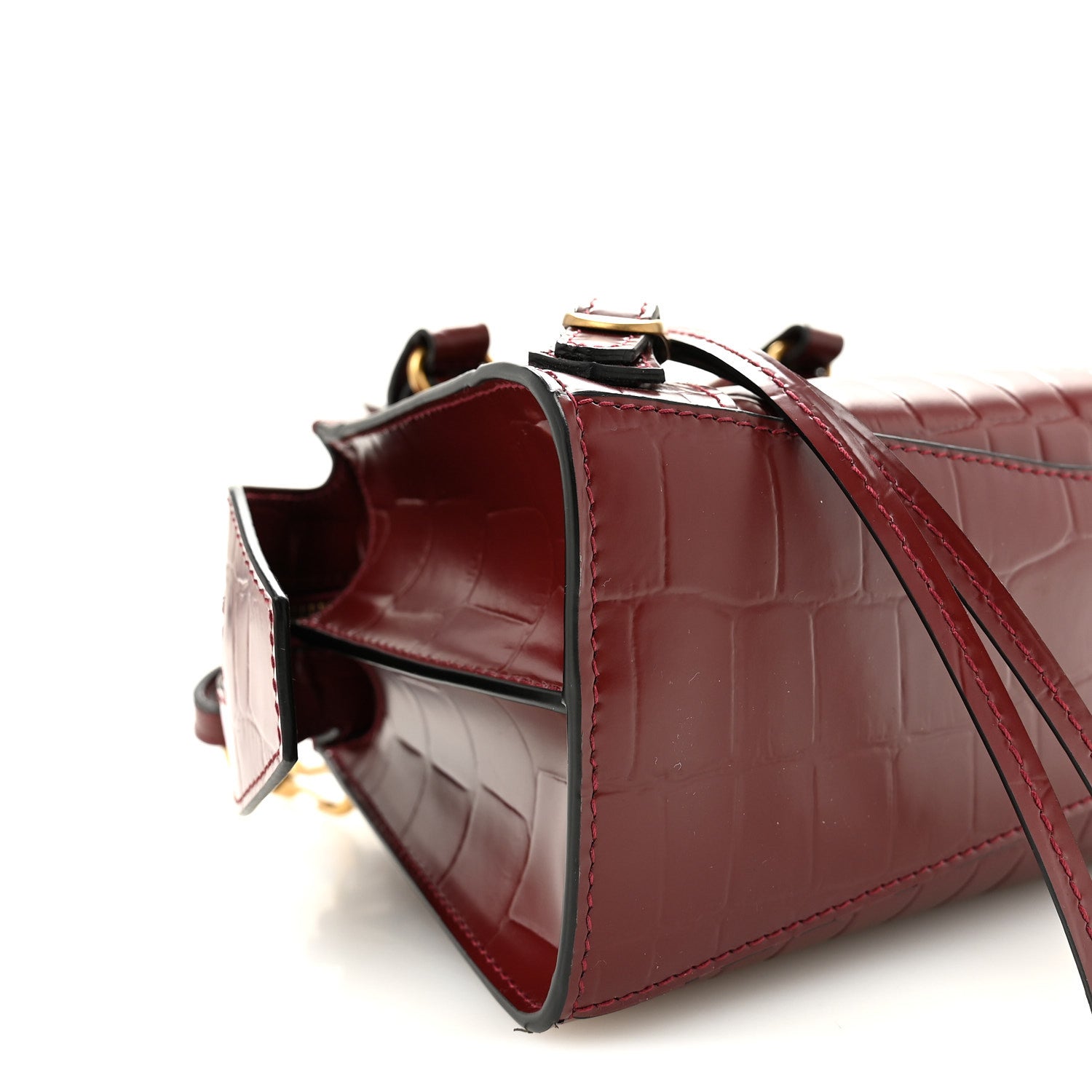 Balenciaga Semi Shiny Calfskin Crocodile Embossed Neo Classic Gold Hardware Mini City Dark Red 8 of 9