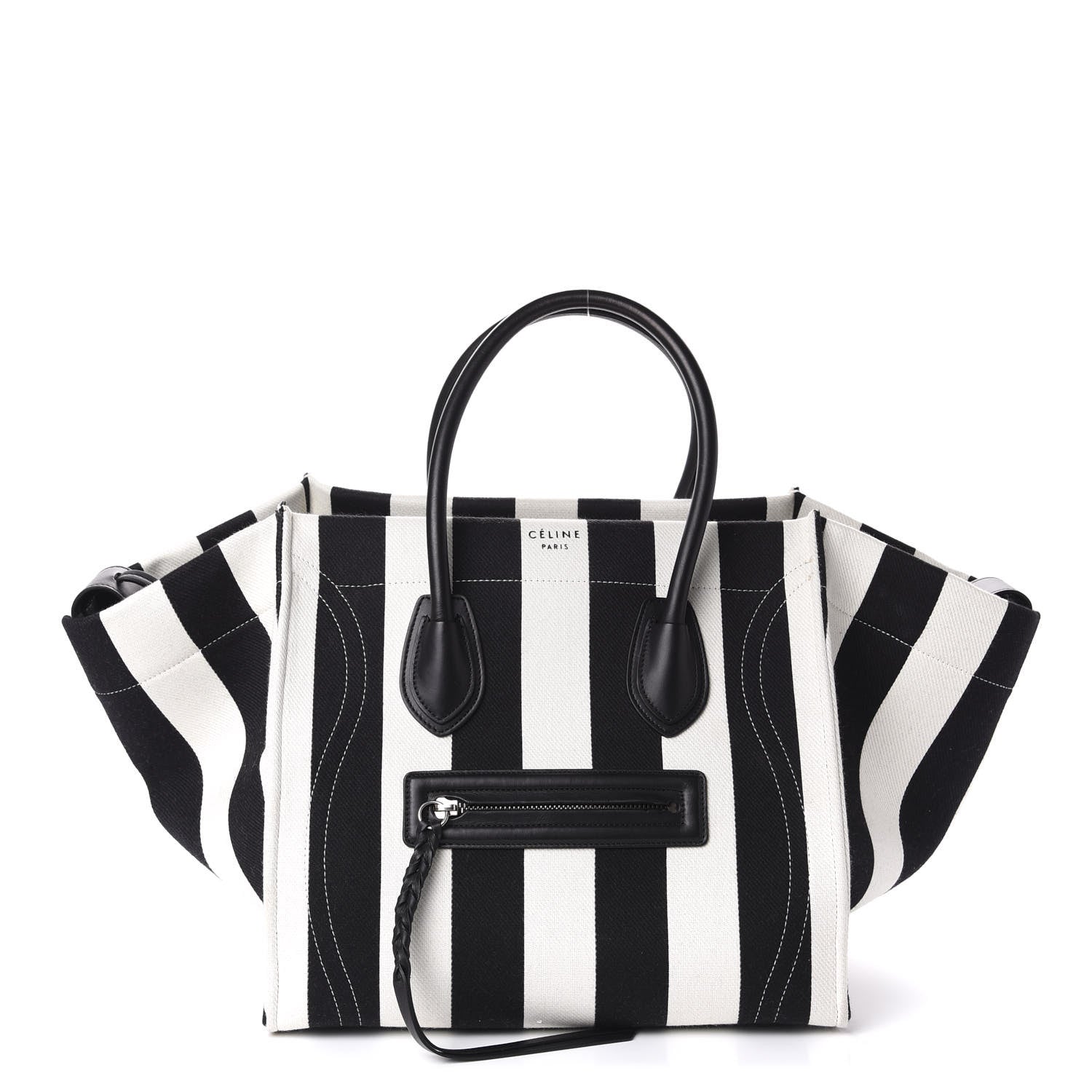 Celine Cotton Canvas Striped Medium Phantom Luggage White Black 1 of 11