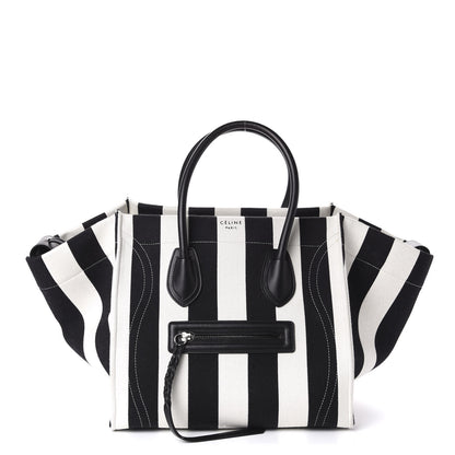 Celine Cotton Canvas Striped Medium Phantom Luggage White Black 1 of 11
