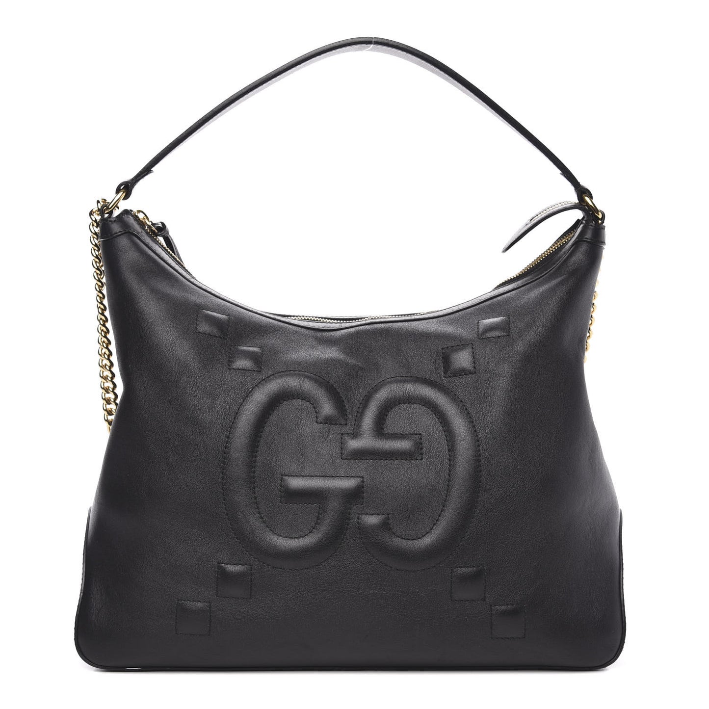 Apollo Calfskin GG Dadini Embroidered Large Hobo Black