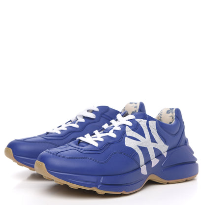 Gucci X MLB Calfskin NY Yankees Mens Rhyton Sneakers 9.5 Electric Blue 3 of 9