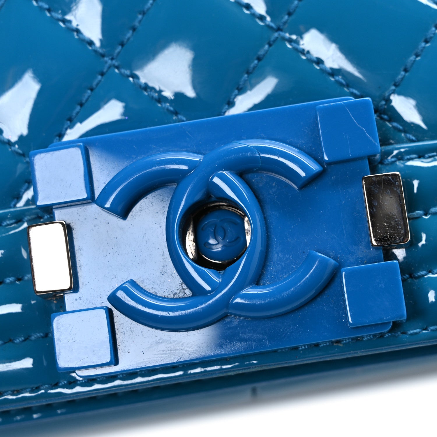 Chanel Patent Calfskin Medium Plexiglass Boy Flap Blue 12 of 13