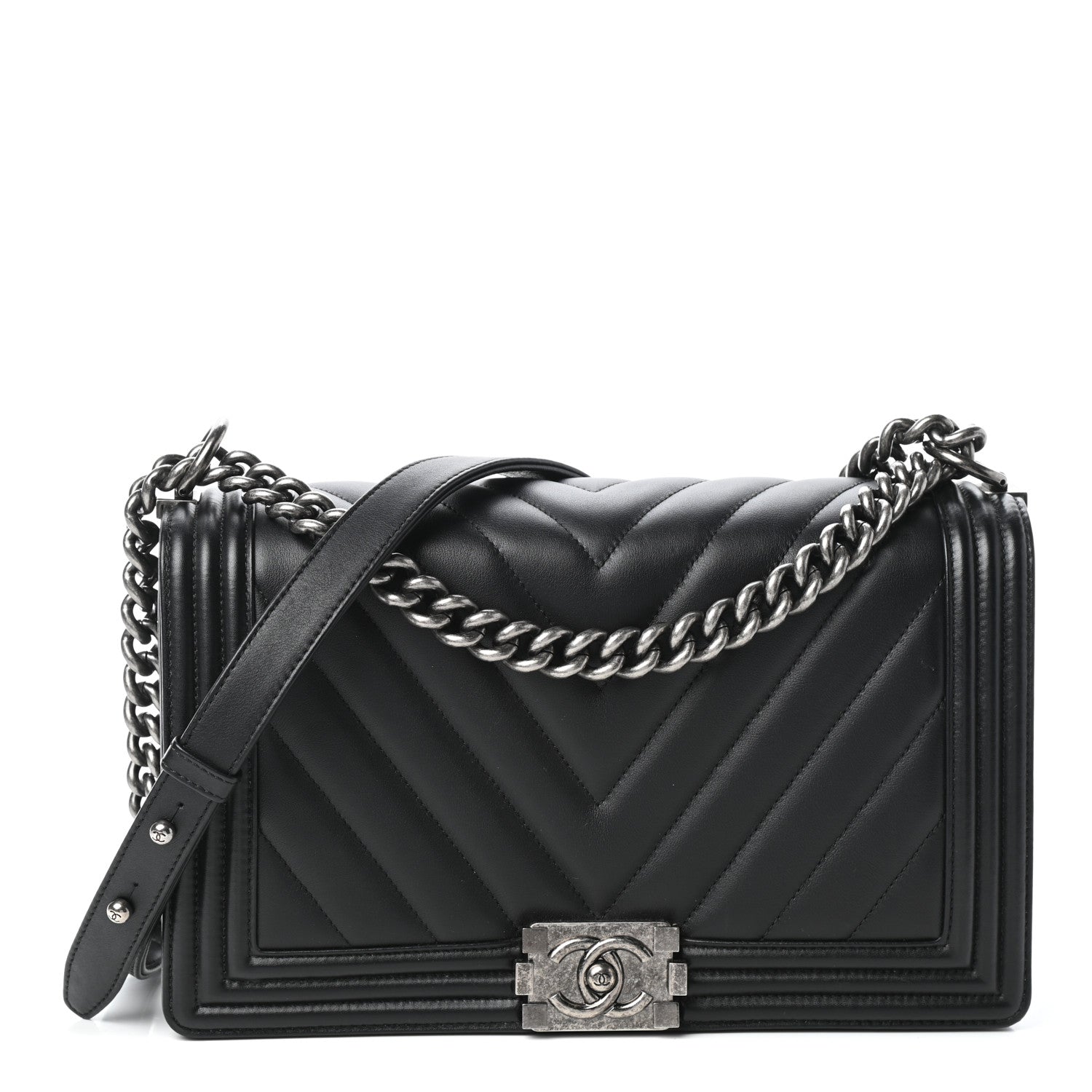 Chanel Calfskin Chevron Quilted New Medium Boy Flap Black 1 of 10