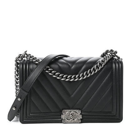 Chanel Calfskin Chevron Quilted New Medium Boy Flap Black 1 of 10