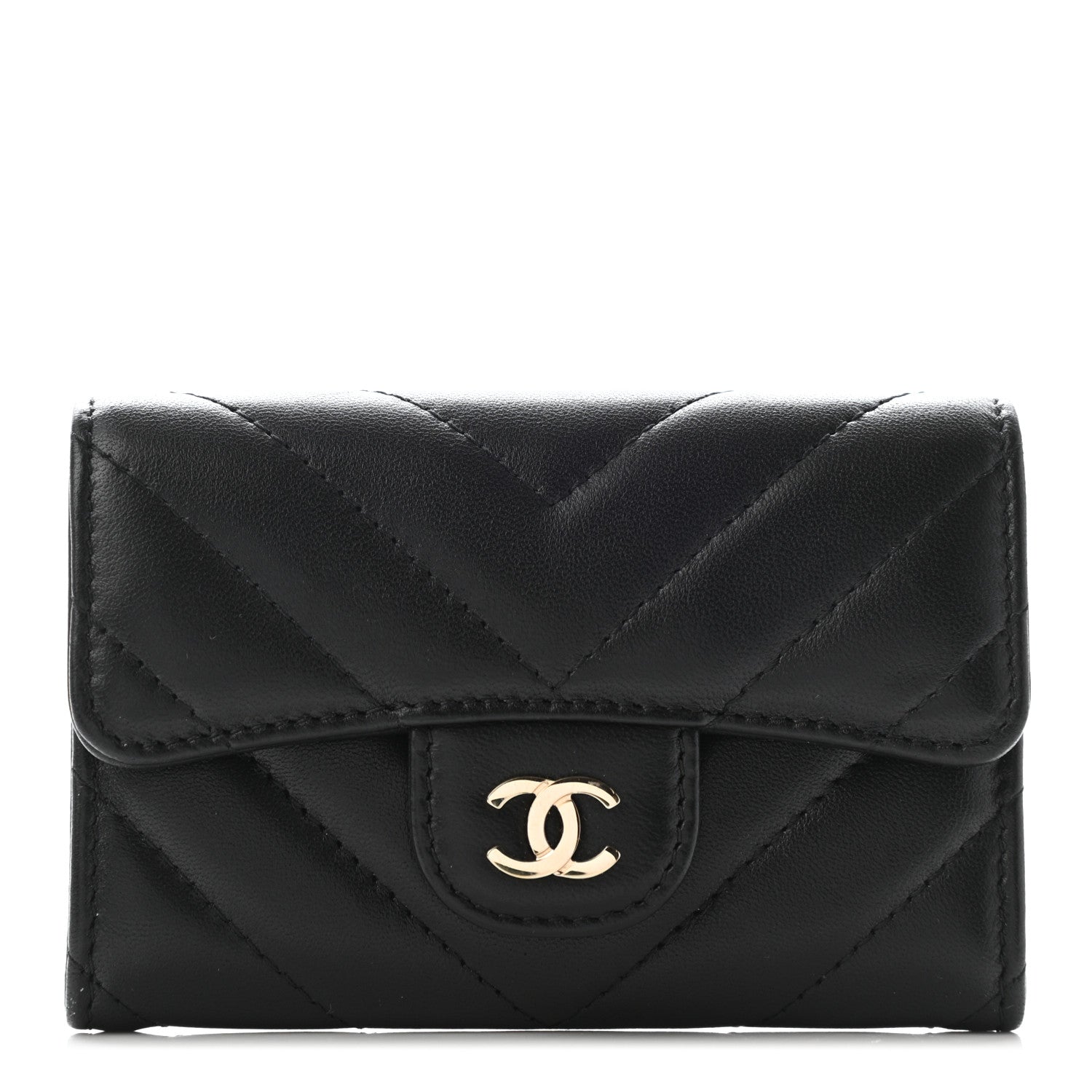 Chanel Lambskin Chevron Quilted Flap Card Holder Black 1 of 8