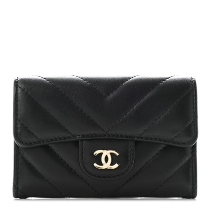 Chanel Lambskin Chevron Quilted Flap Card Holder Black 1 of 8
